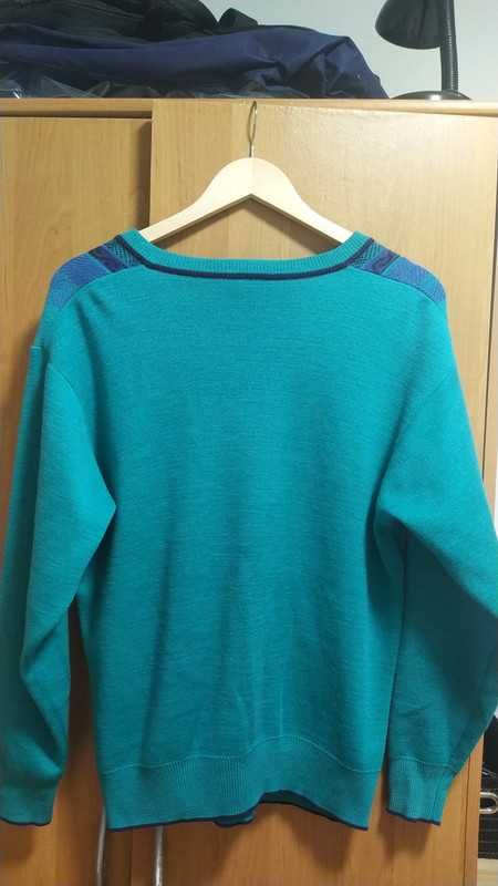 turkusowy welniany vintage sweter