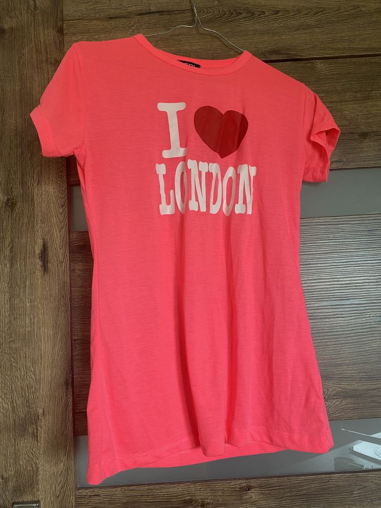 T-shirt XS I love london różowy odblaskowy kocham Londyn koszulka