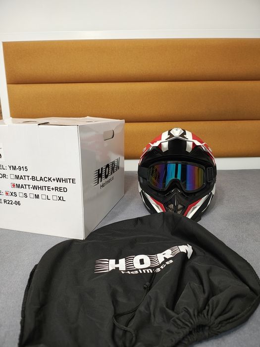 Kask Motocyklowy Horn YM-915 r. XS Czerwono-Biały