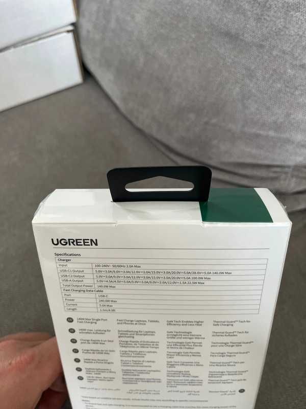 Ugreen ladowarka sieciowa gan nexode usb -a/2xusb-c 140W + kabel usb-c