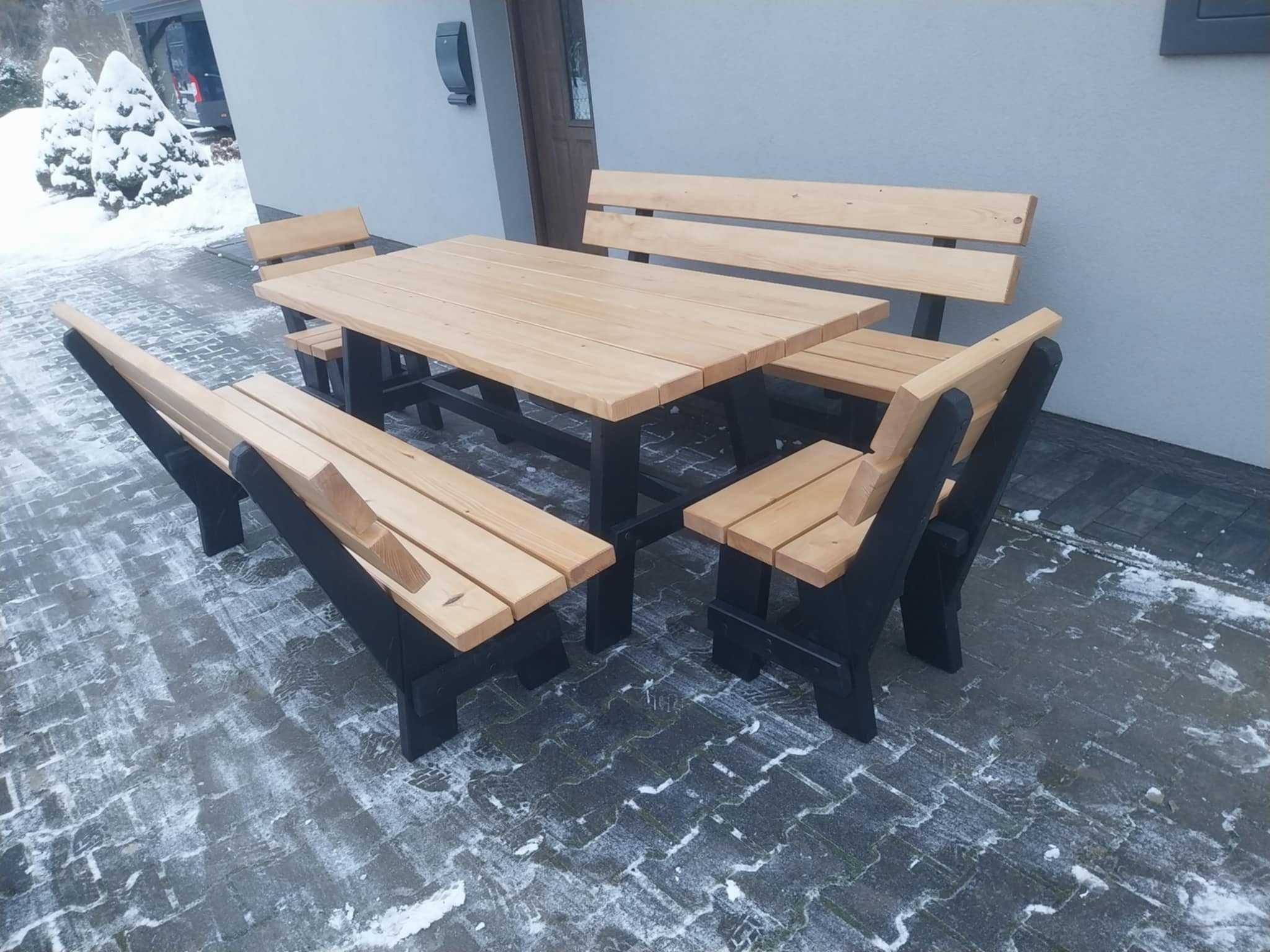 Komplet mebli ogrodowych drewnianych stół 2 ławki 2 fotele i inne