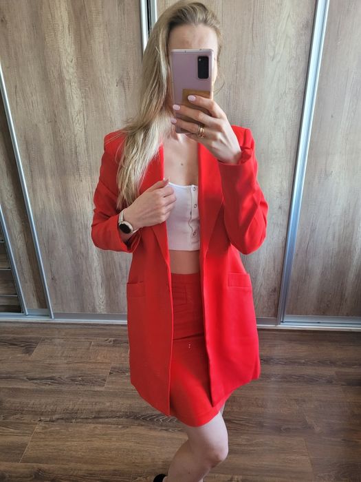 Garnitur heine zestaw długa marynarka heine, spódnica H&m 34