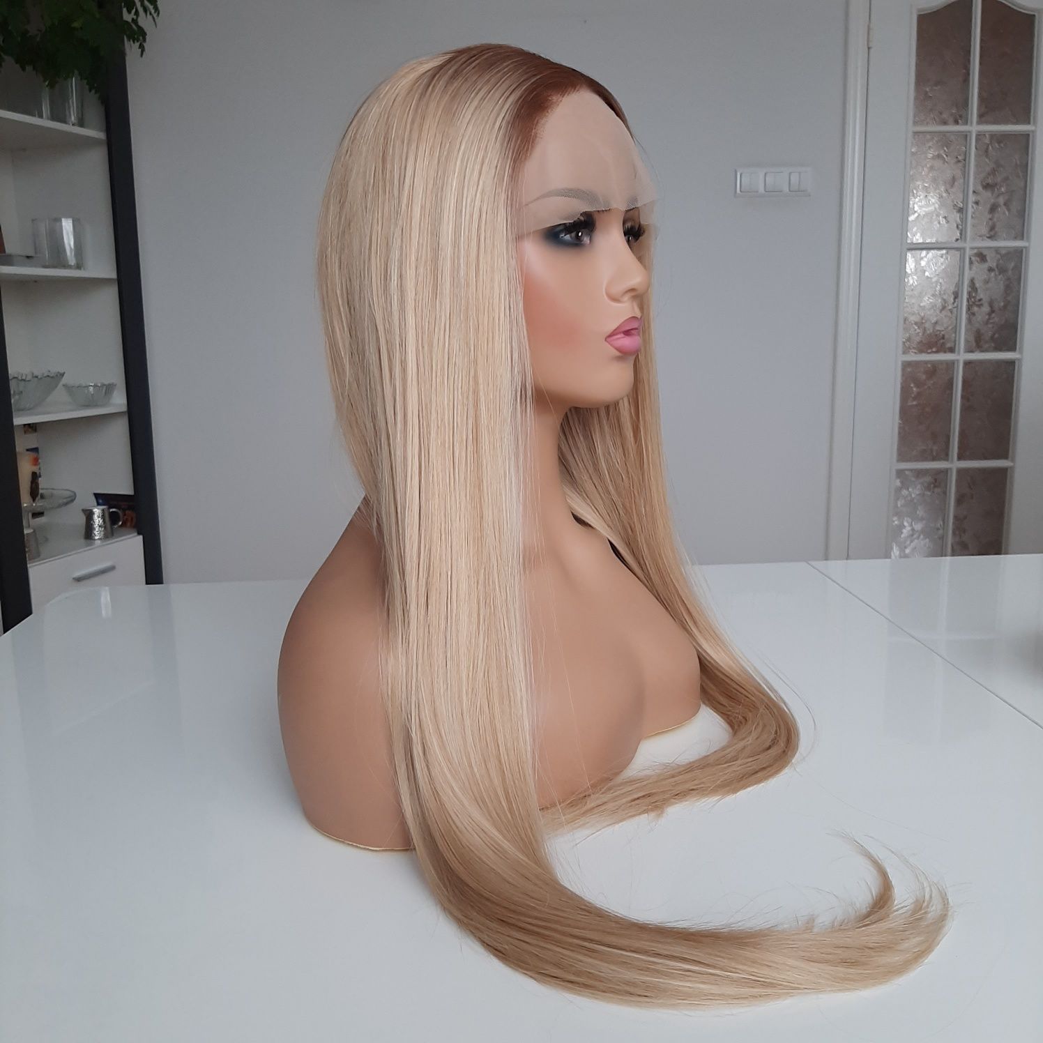 Peruka lace front słomkowy blond z odrostem