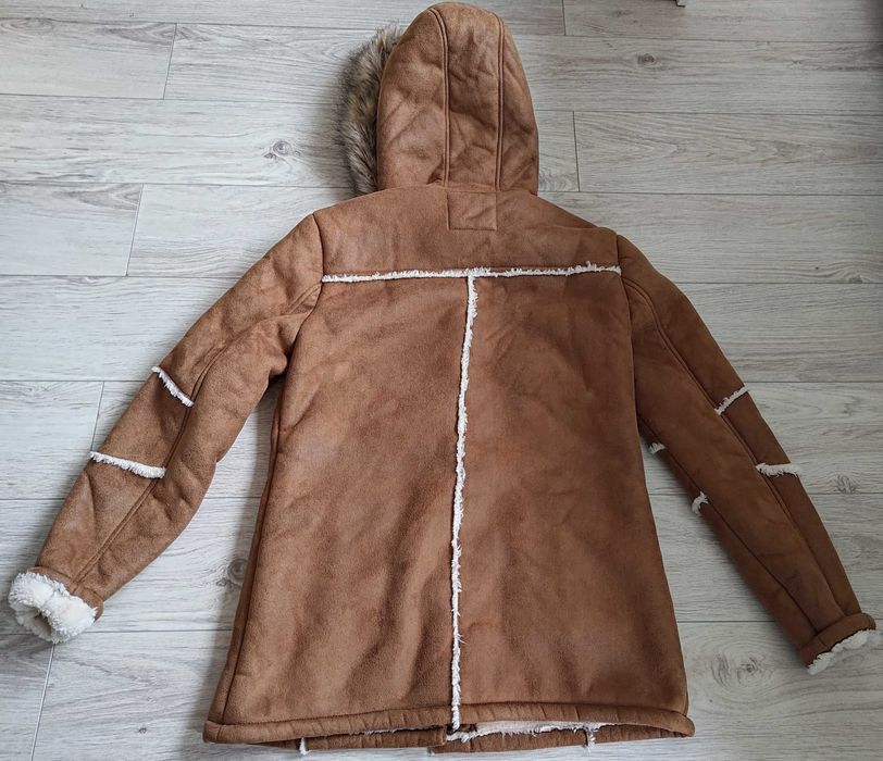 Nowy brązowy kożuch z kapturem C&A rozmiar 40