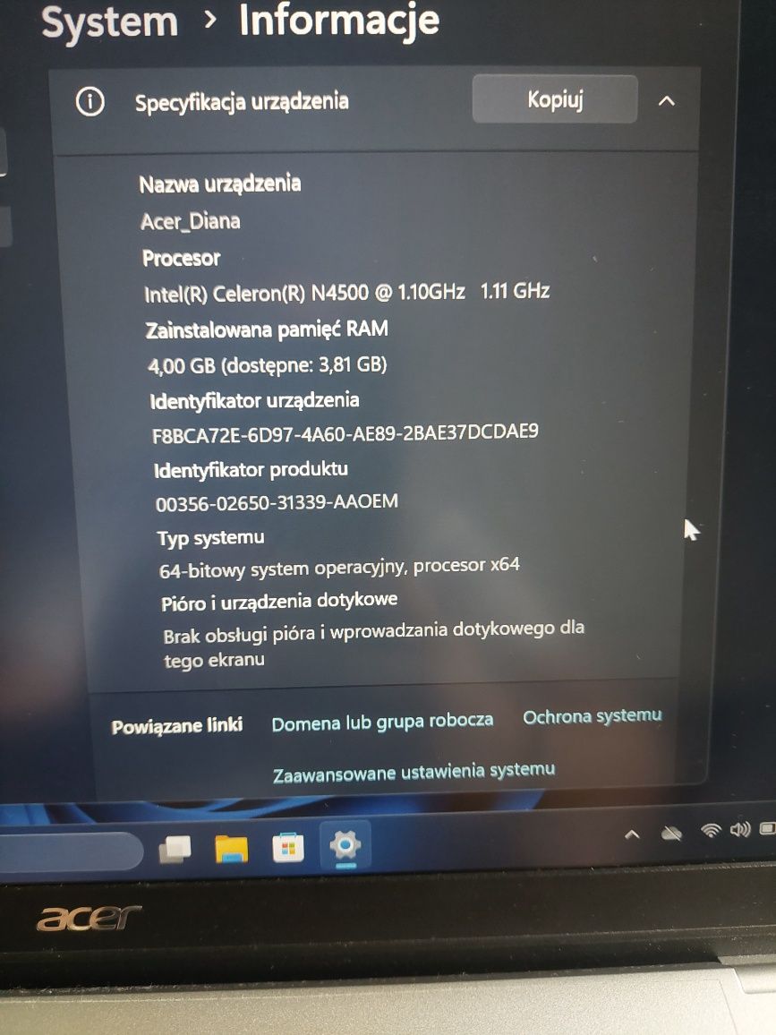 Laptop ACER Swift 1 4/120 GB SSD ekran full hd net note book