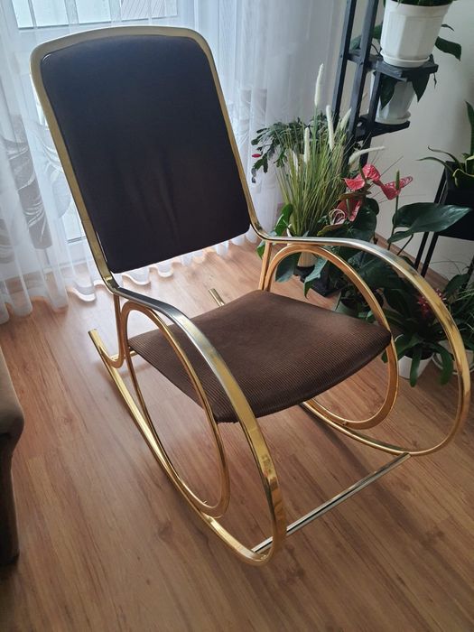 Fotel bujany brązowy złoty