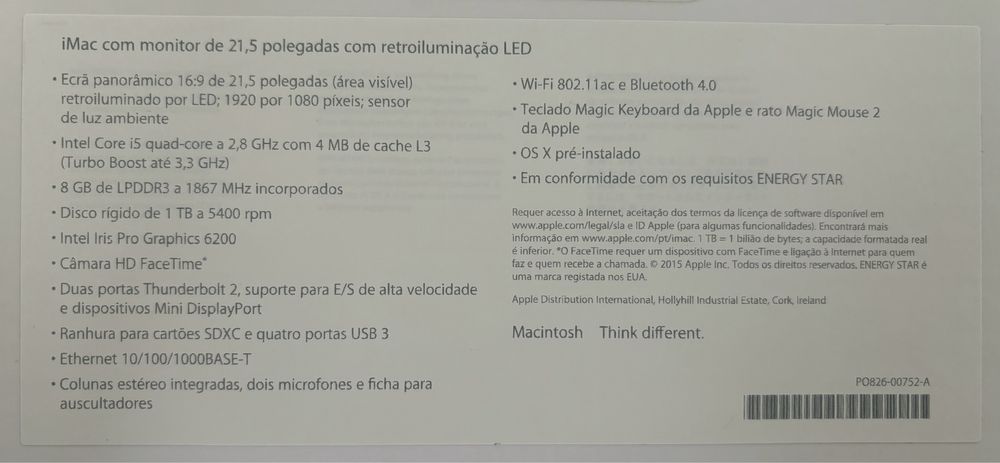 Apple iMac 21.5 - 1 TB disco - 8 GB DDR3 - Core i5