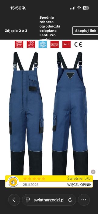 Spodnie robocze ogrodniczki ocieplane Lahti Pro rozmiar XL