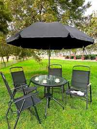 Комплект меблів для тераси 6 в 1 стіл крісла парасолька