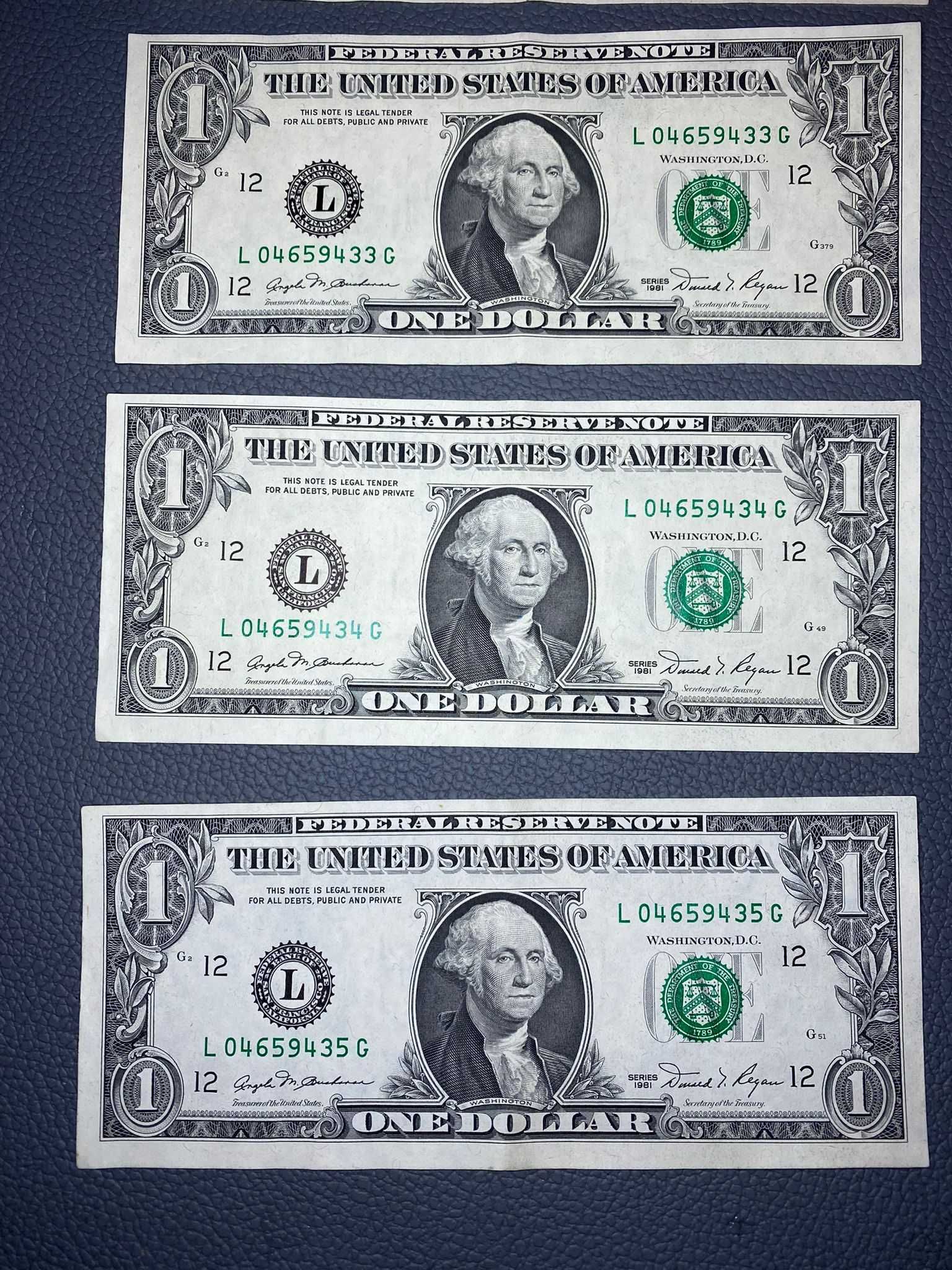 Notas de Dólar Americano [Numeração Seguida] 1981 (6 NOTAS)
