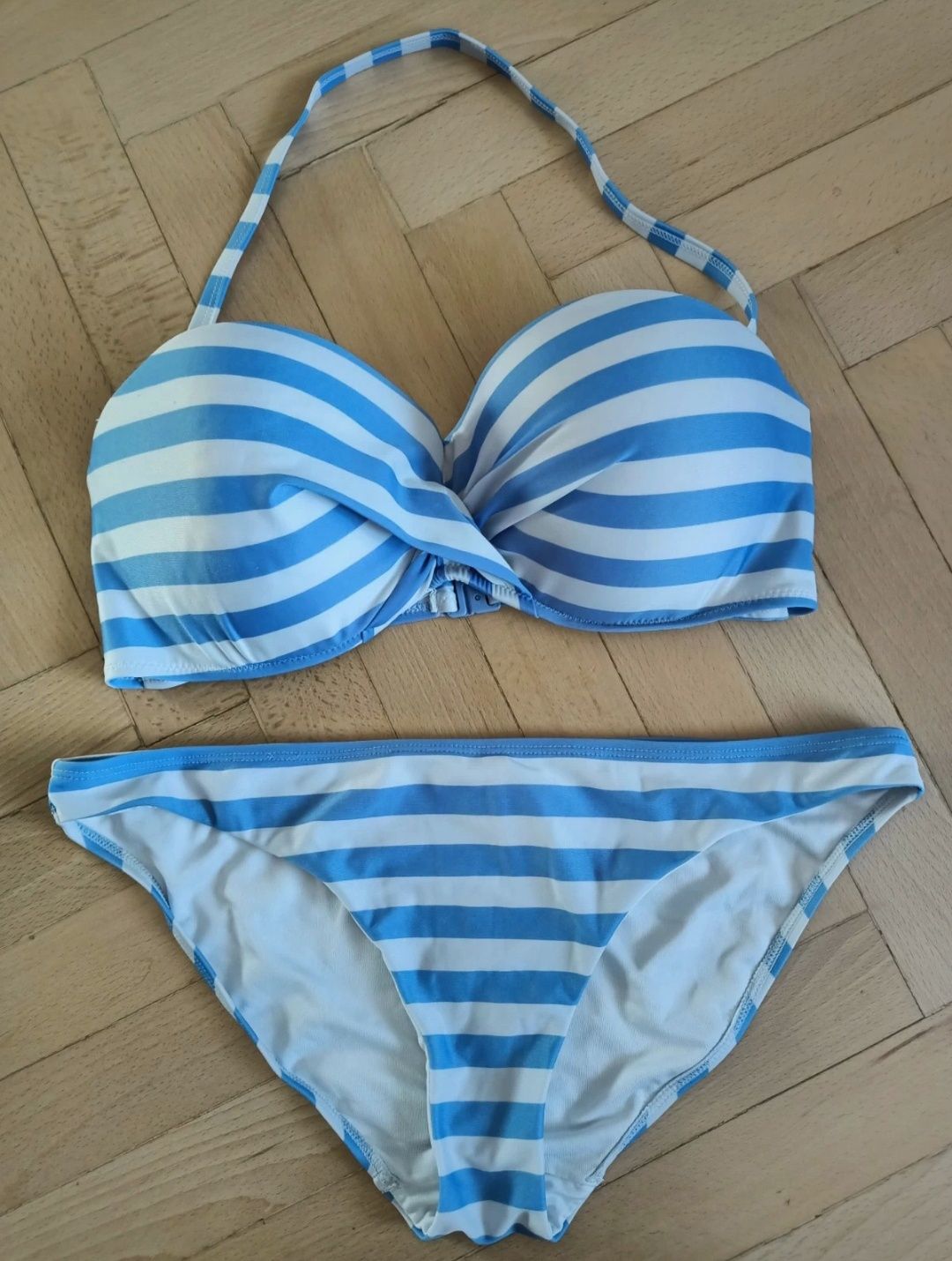 F&F błękitne w paski bikini strój kąpielowy r. 40 stanik 36D