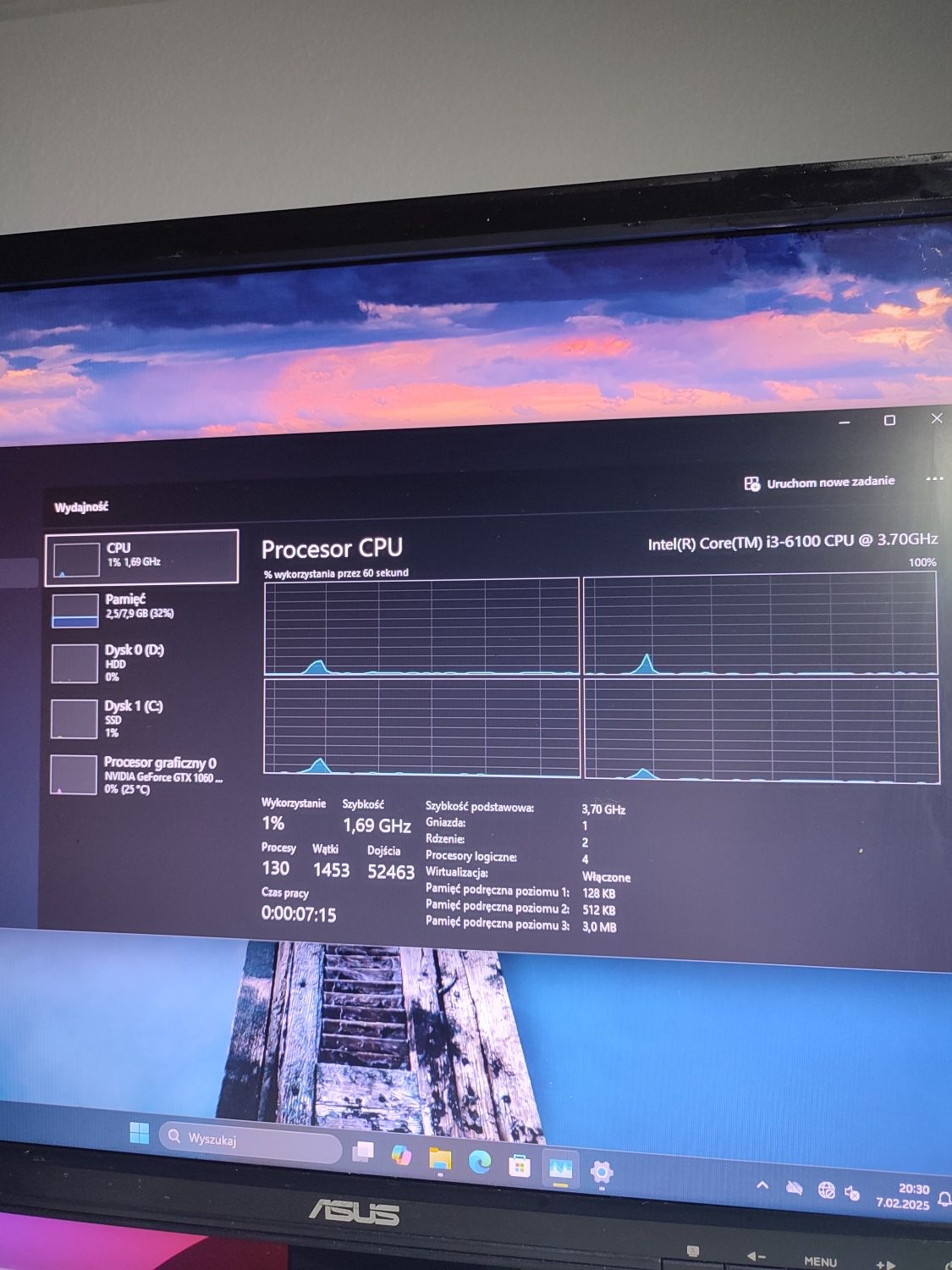 (Mocny) Komputer + Monitor 75Hz/i3-6100 4x3,7GHz/GTX 1060/DDR4/M.2 SSD