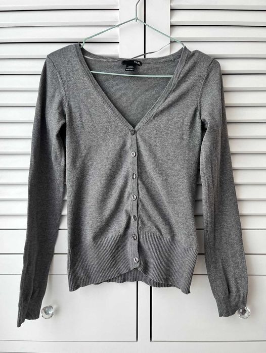 H&M kardigan szary sweterek cienki rozpinany XS