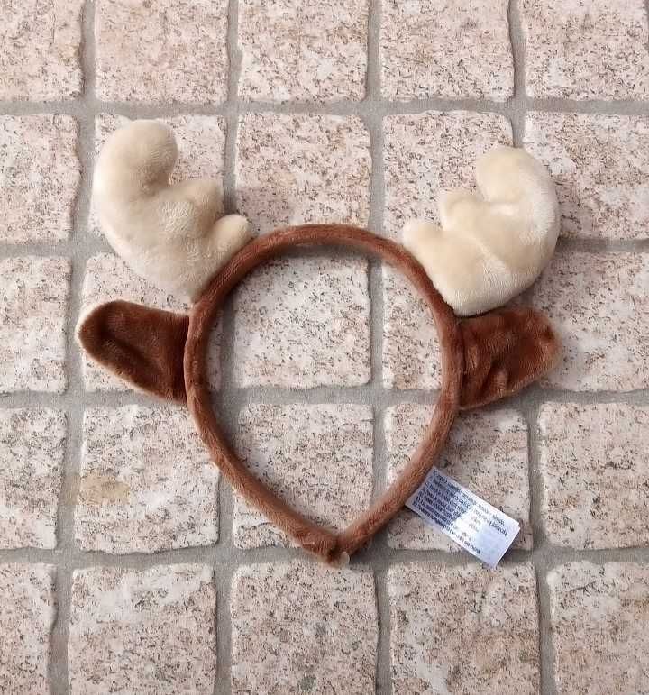 Arco cabelo de rena criança castanho e branco