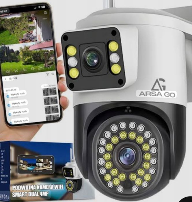 KAMERA zewnętrzna podwójna WIFI OBROTOWA SMART IP QHD Zoom aplikacja
