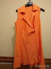 Sukienka z lnu r 50-52-pomarańcz