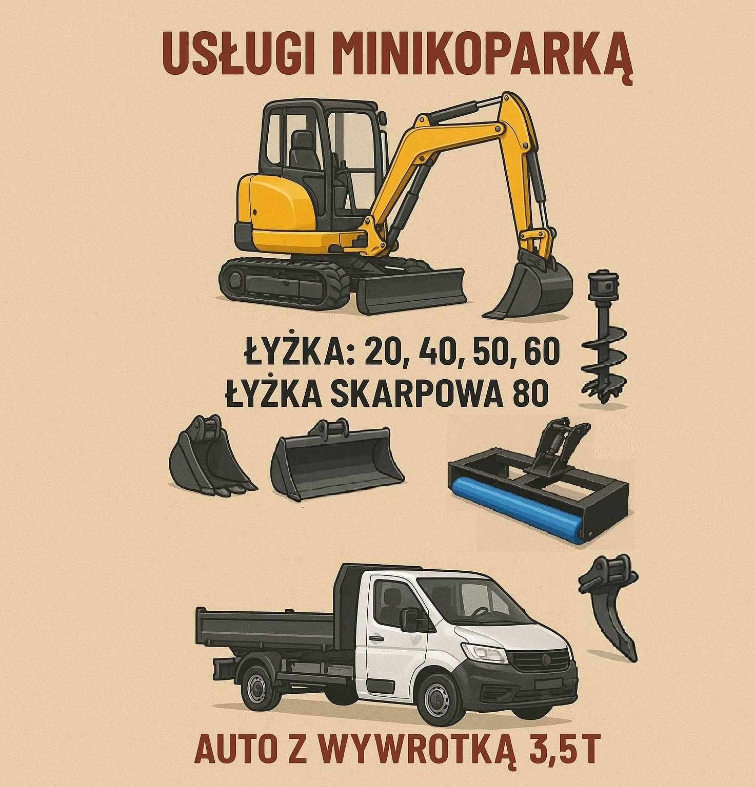 Usługi minikoparką + wywrotka 3,5t
