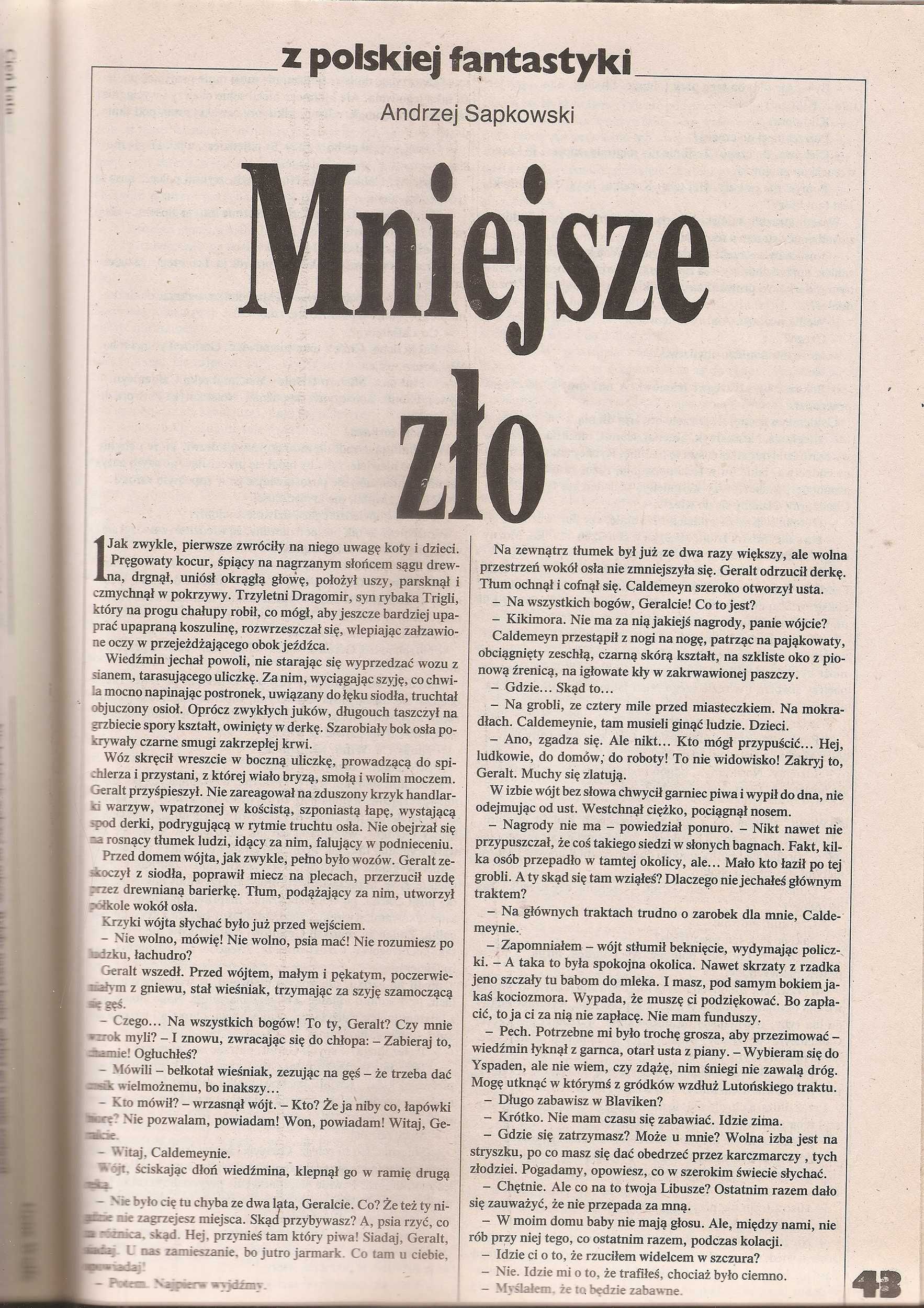 Miesięcznik Fantastyka 3 1990 Wiedźmin (90) Andrzej Sapkowski