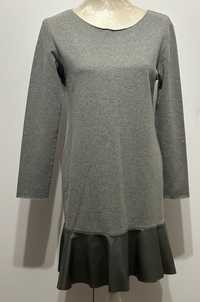 Sukienka tunika zimowa r. M szara z falbanką bawełna
