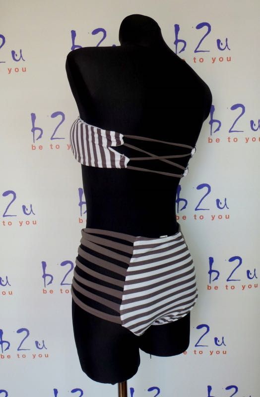 Strój kąpielowy bikini wysoki stan pin up paski XS S M L