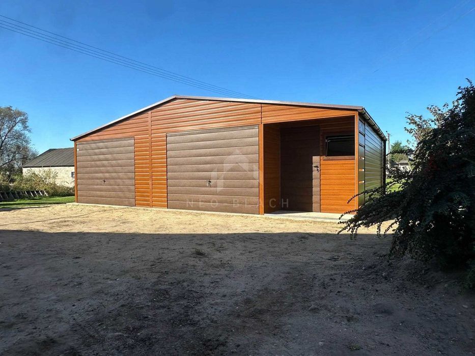 Garaż Blaszany 10X6M + Wnęka 2X1M2X Brama Uchyl Drzwi Okno Rynny Nb286