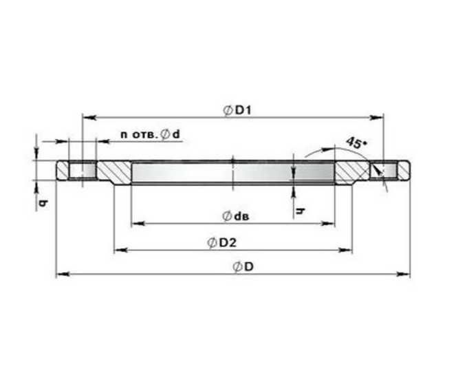 Фланец плоский стальной приварной Ду 40 (45) Ру 16