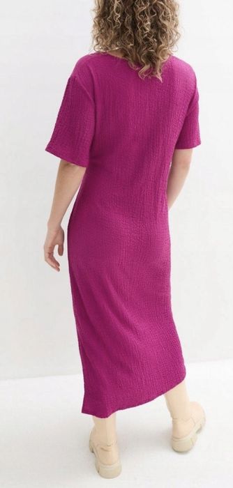 Sukienka midi z wiązaniem Bonprix piękny kolor róż fuksja 52 54