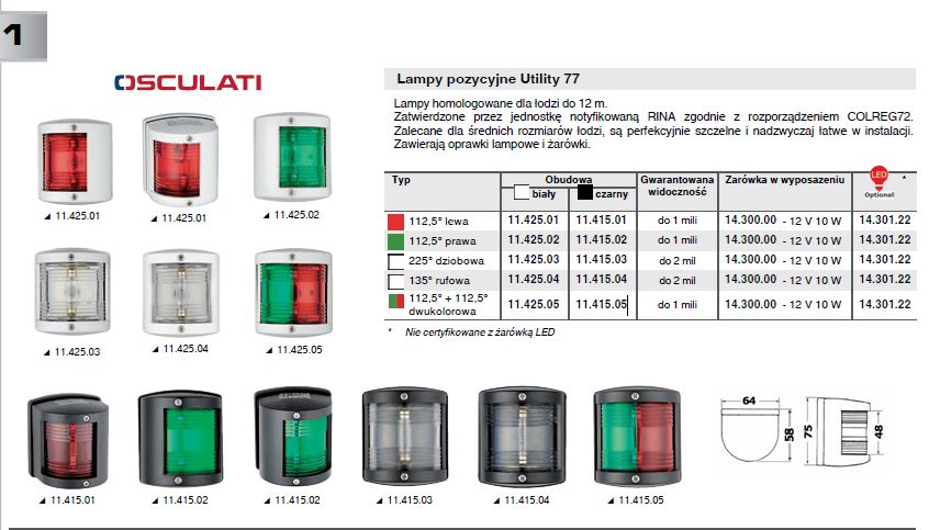 Lampa pozycyjna Osculati 12V, 10W, seria Utilyty77