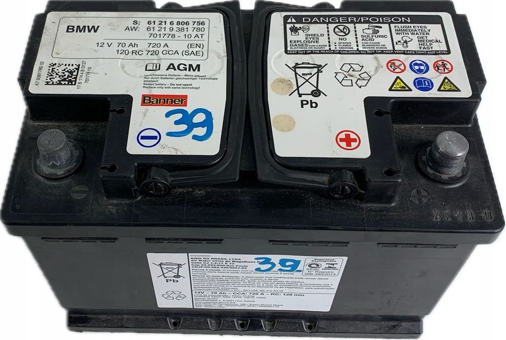 39 AKUMULATOR AGM BMW 70 Ah 720A 12V 2017 ROK 6806756 9381780