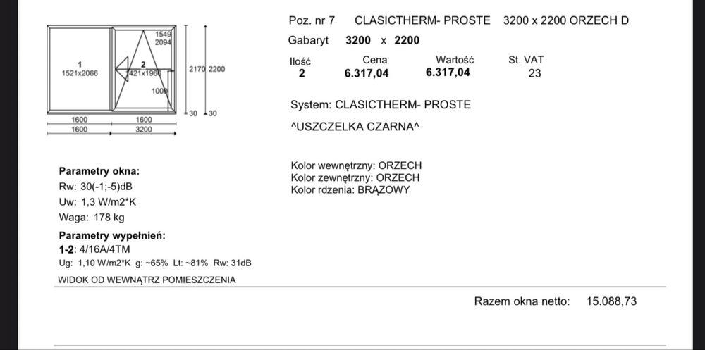 Okno drzwi tarasowe 320x220  przesuwno uchylne zloty dąb