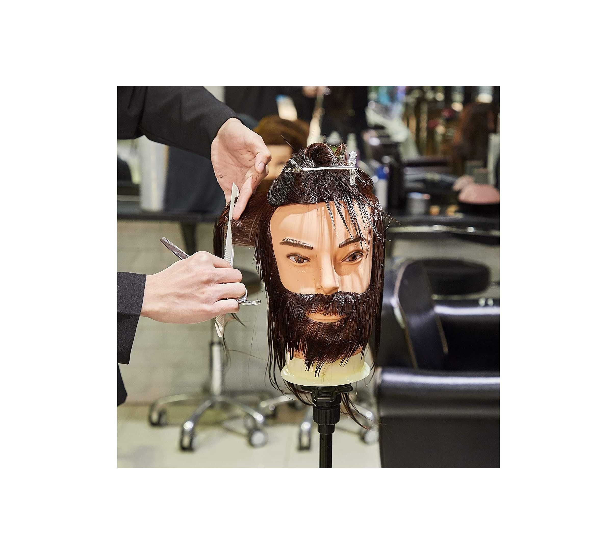 Cabeça de Treino Masculino Cabeleireiro e Barbeiro 100% Cabelo Humano