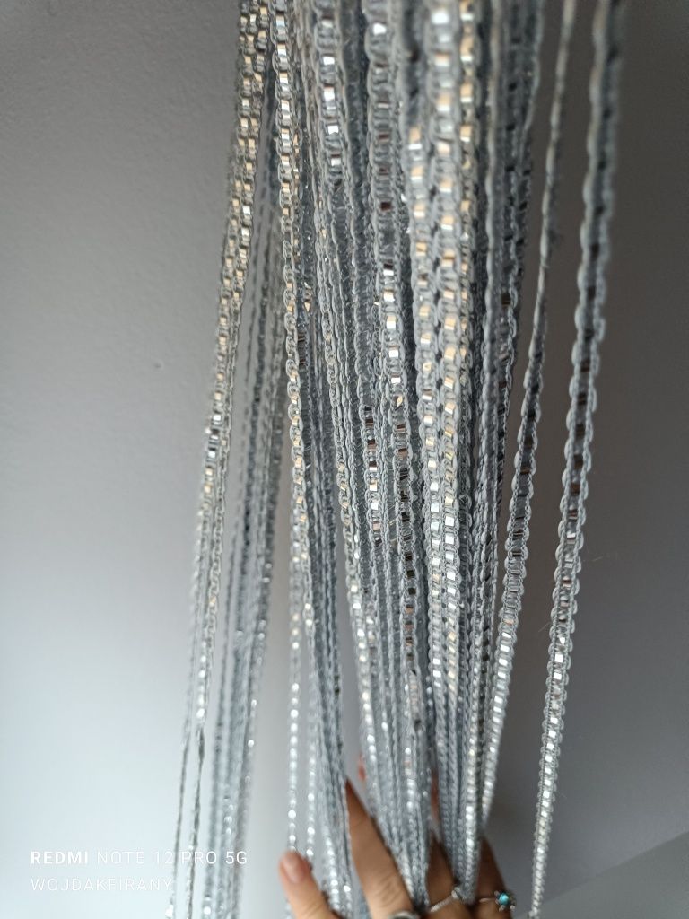 Firany makarony 300x250cm białe srebrne
