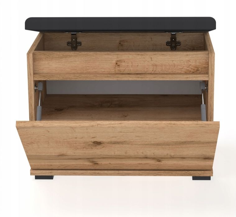 Szafka na buty VB50x30 czarne siedzisko schowek DĄB WOTAN złożona