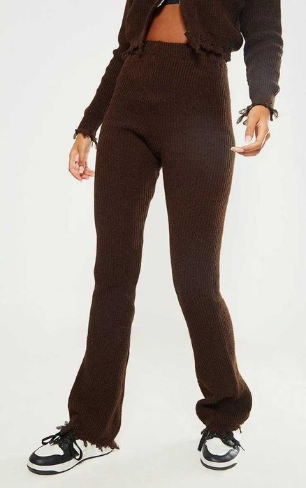 Шоколадні в'язані кльош прямого крою з рваним низом PLT