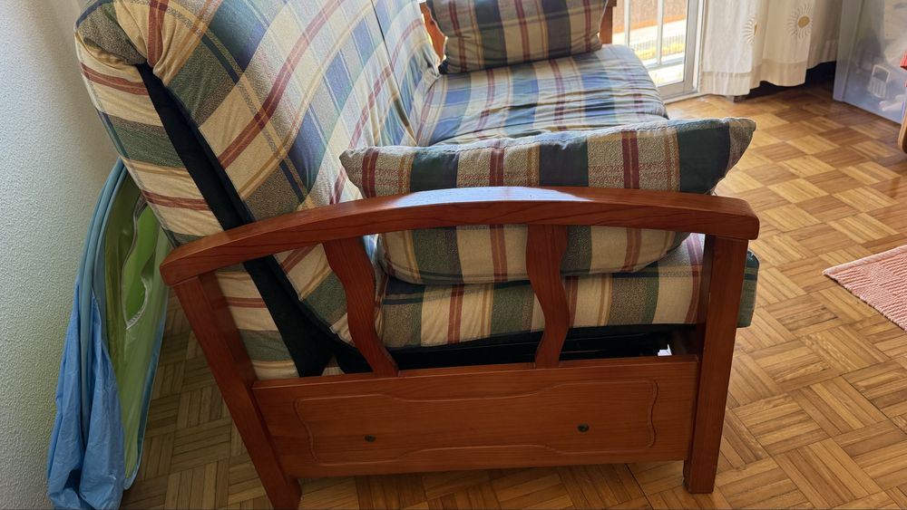 Sofa cama estrutura madeira
