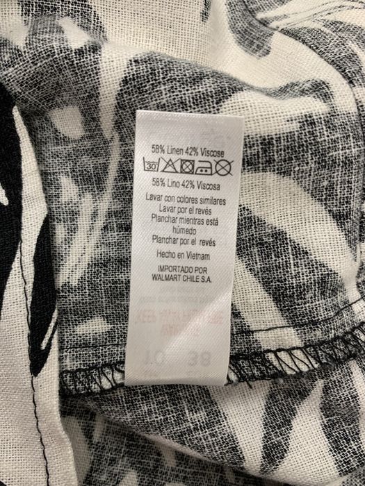 Sukienka czarno biała wzor lisci tropikalny na lato len wiskoza 36 38