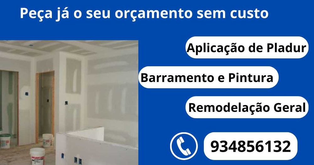 Pladur, capoto, barramento e pintura