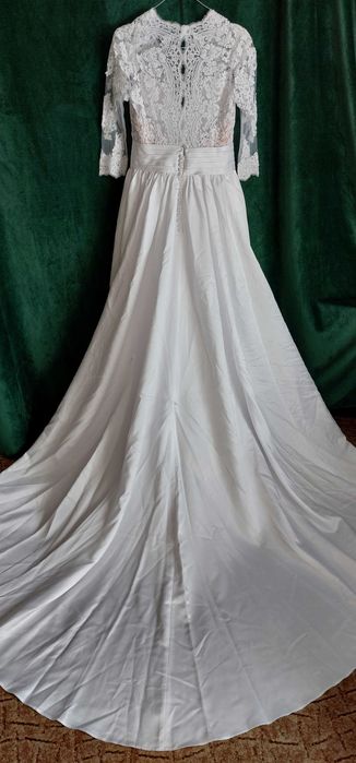 Suknia ślubna slub tren atłas satyna koronka piękna wiosna boho 38