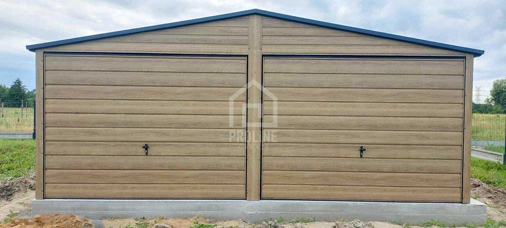 Garaż blaszany 6x 5,8m 2x brama drzwi okno rynny dach dwuspad PLG143
