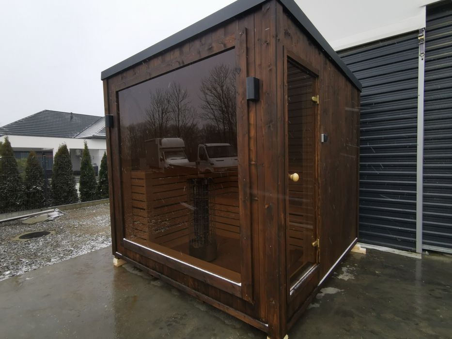 Sauna zewnętrzna ogrodowa 2,5m x 2,5m Ocieplona  Piec Witryna Okazja