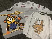 Zestaw 3 swetry 110/116 dla chłopca , szare Scooby Doo, Minionki ,auta
