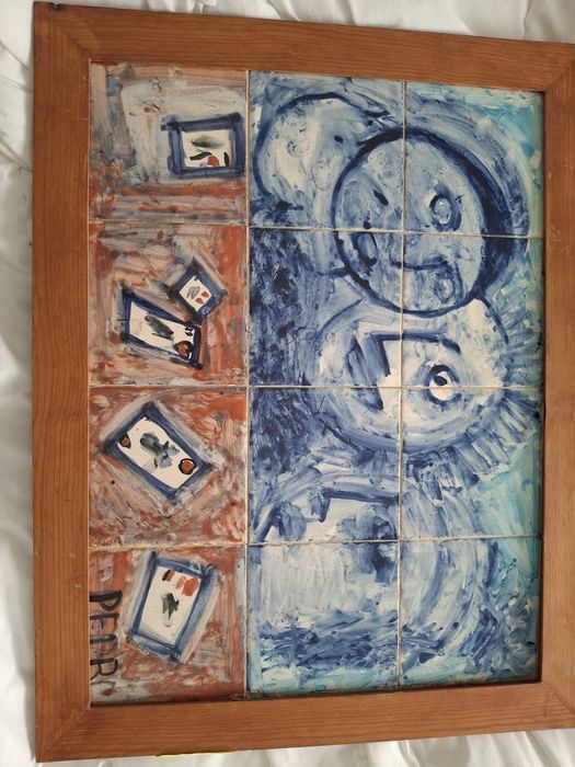 Painel azulejos assinado emoldurado