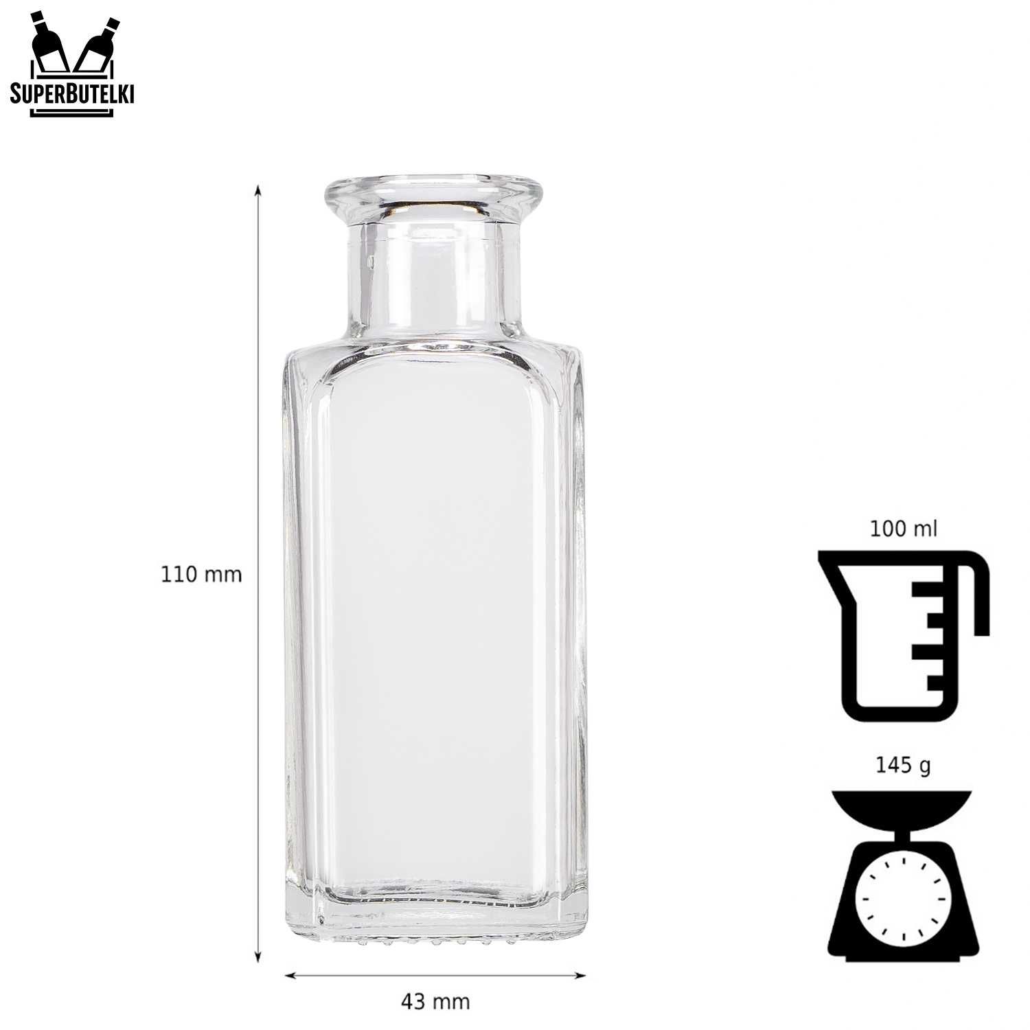 Zestaw 50 sztuk - butelka QUADRA 100 ml na oliwę nalewki sok z korkiem