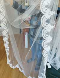 Biały Welon z koronkami długość 250 cm nowy wyjątkowy welon ślubny