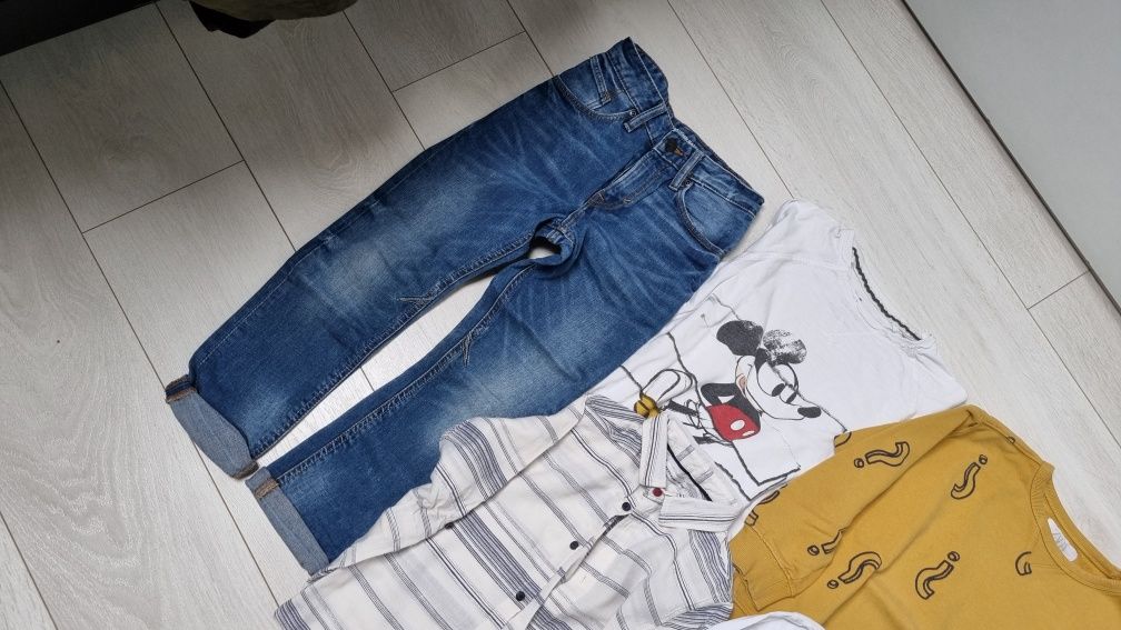 Zara H&M Reserved 122 128 dżinsy koszula spodnie dresowe len