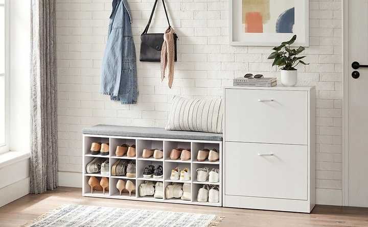 Funkcjonalna szafka biały regał na buty z siedziskiem 15 półek