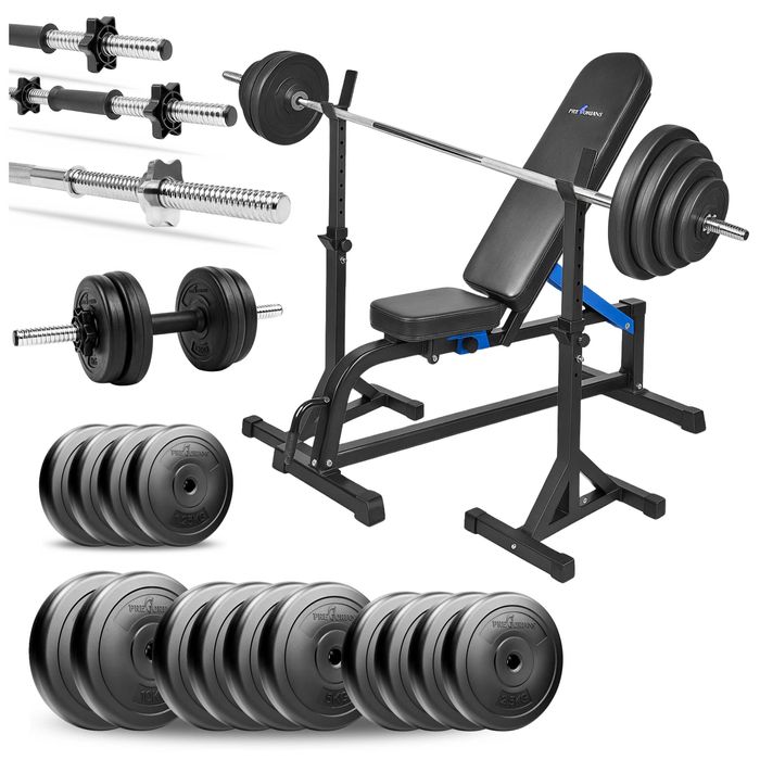 Ławeczka treningowa stojaki gryf hantle - zestaw do ćwiczeń 100kg