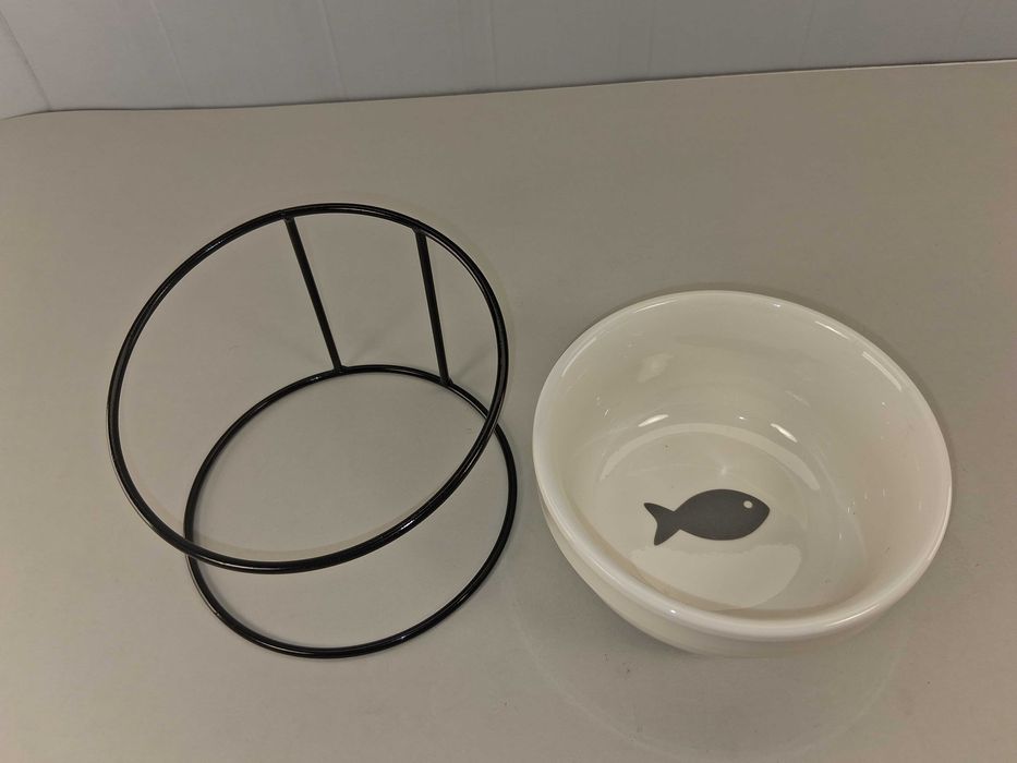 N044 Miska Ceramiczna Podwyższana z Metalowym Stojakiem Dla Kota Psa