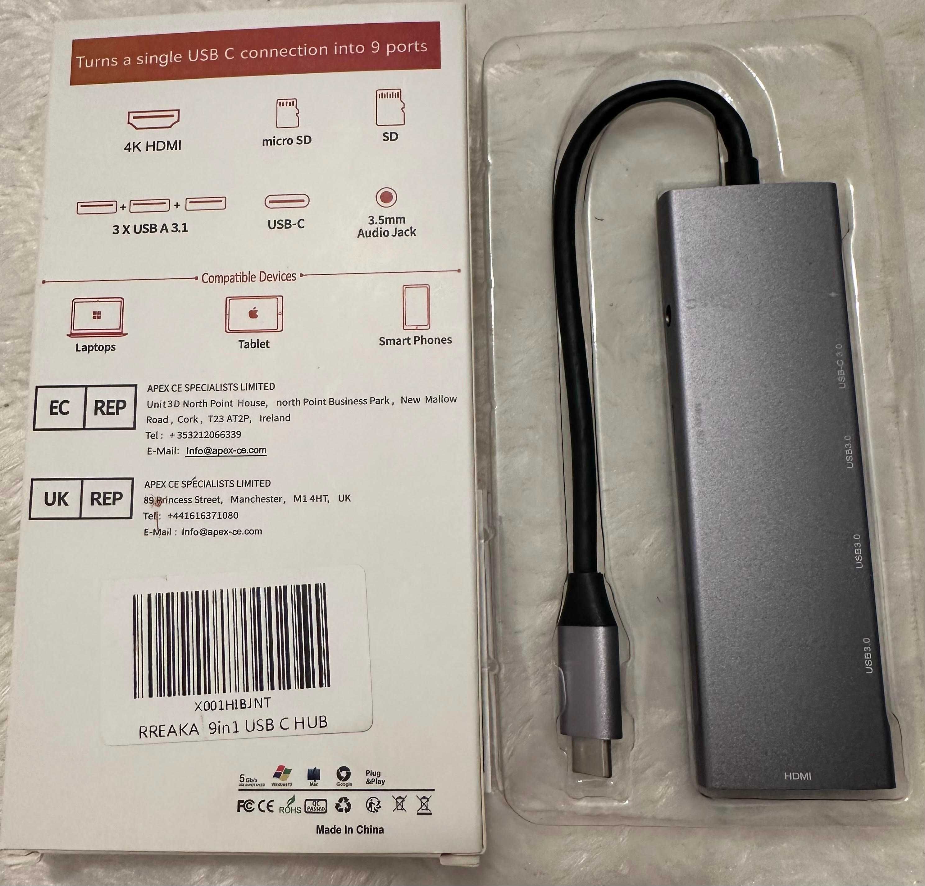 Adapter stacja HUB usb-c 9w1 3x3.0 HDMI 4K Samsung/iPad PRO/Huawei
