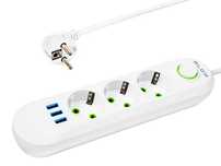 Przedłużacz sieciowy PS-330 3-Gniazda 3xUSB 3m biały 2x1mm